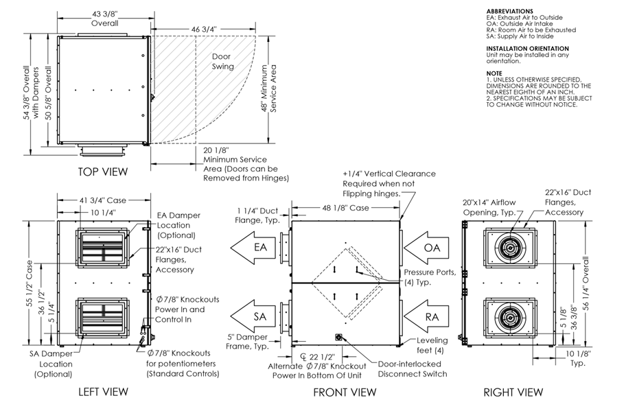 Dimensional drawing for the TRCeN1600H model.
